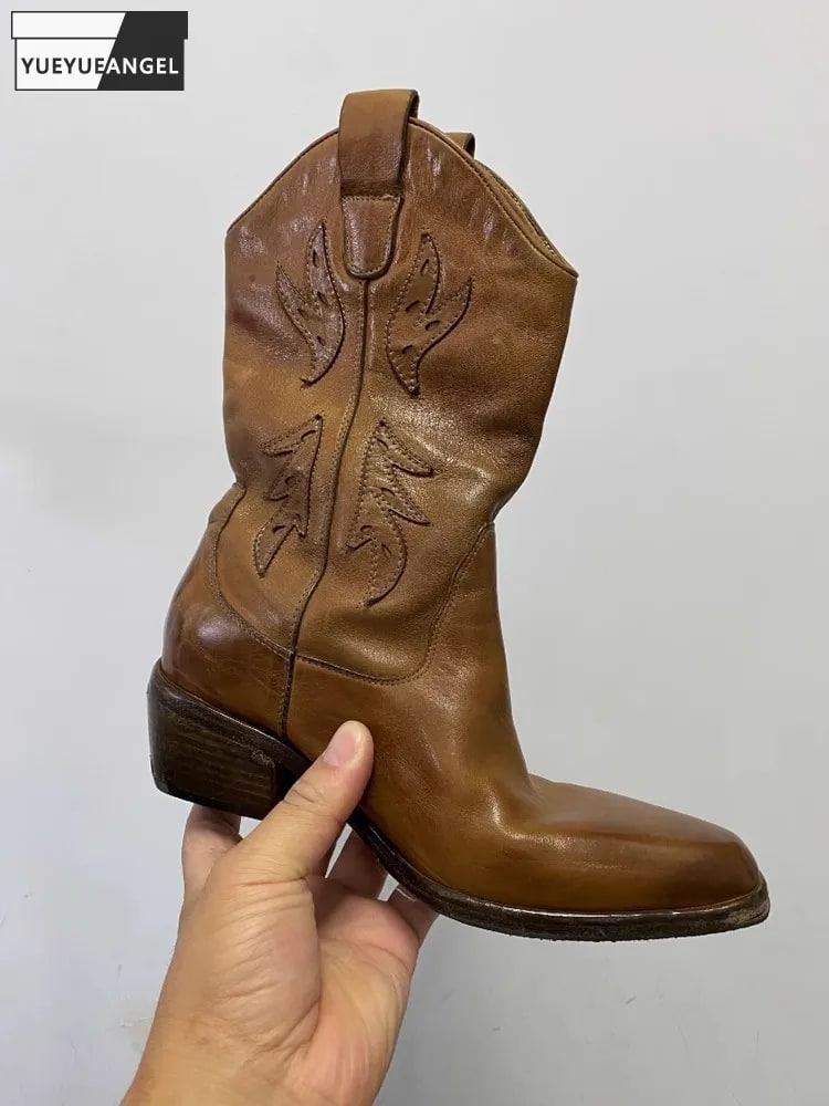 Embroidered Western Boots – Vintage Leather Shoes product photo
