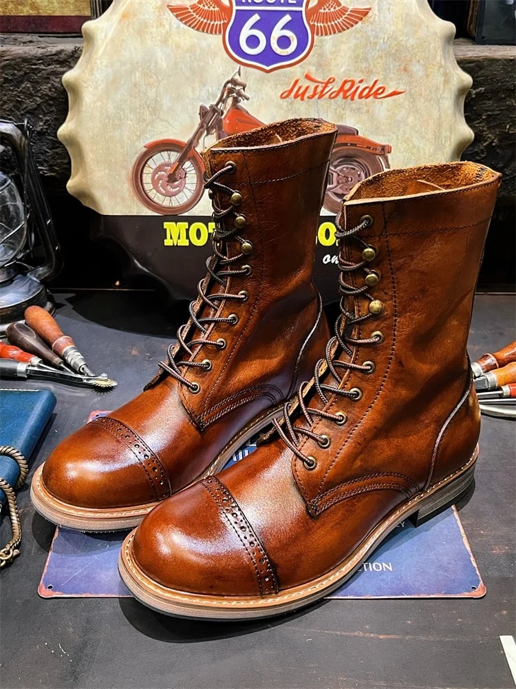 Vintage Leather Motorcycle Cycling Boots product photo
