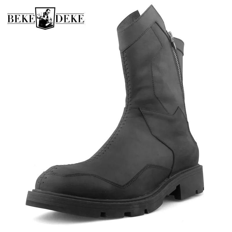 Vintage Patch Stitching Mid-Calf Boots product photo