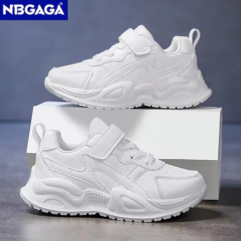 White Children's Leather Casual Sneakers – Kids School Sport Shoes product photo
