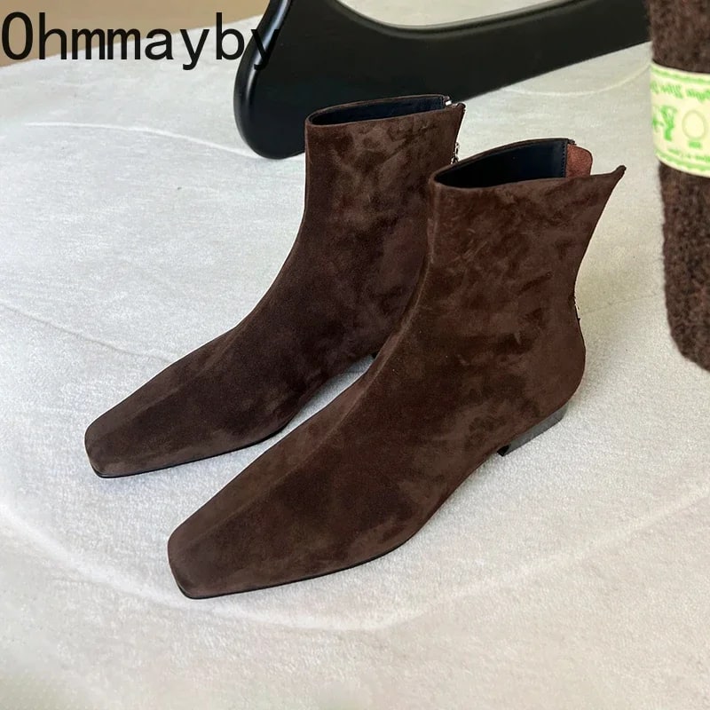 Winter Short Plush Women Ankle Boots Fashion Square Toe Short Booties Ladies Elegant Low Heels Largas Booties product photo