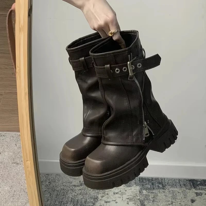 Winter Women Biker Boots – Elegant Platform Knight Booties for Women product photo