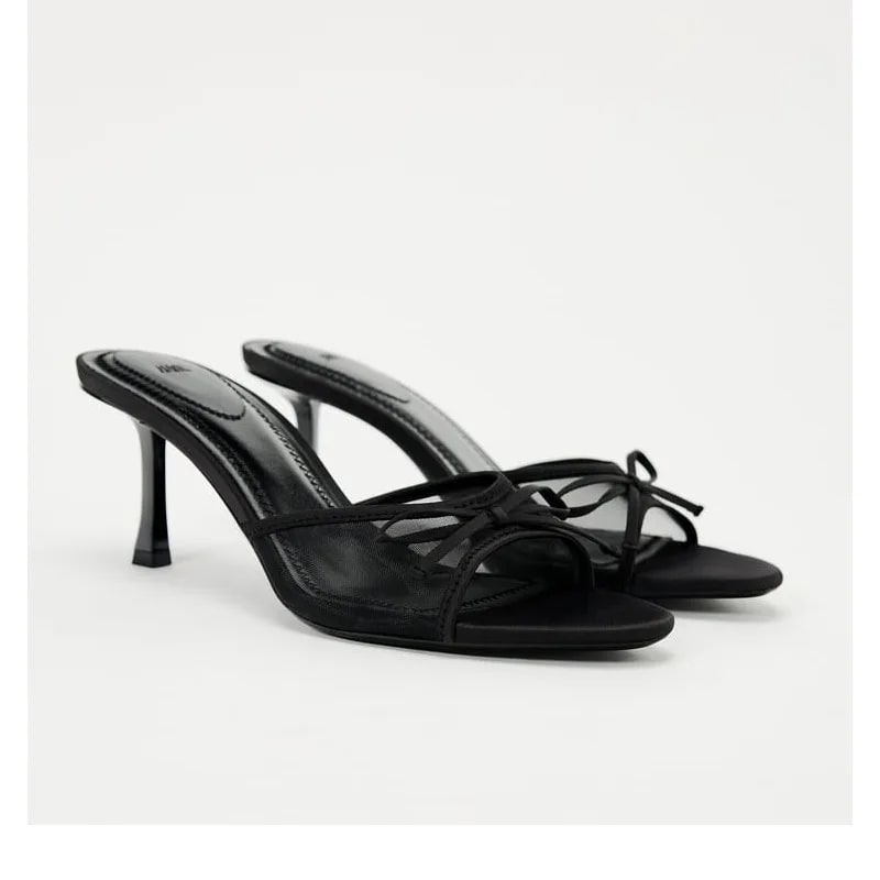 Bow Detail Mesh Heeled Mules product photo