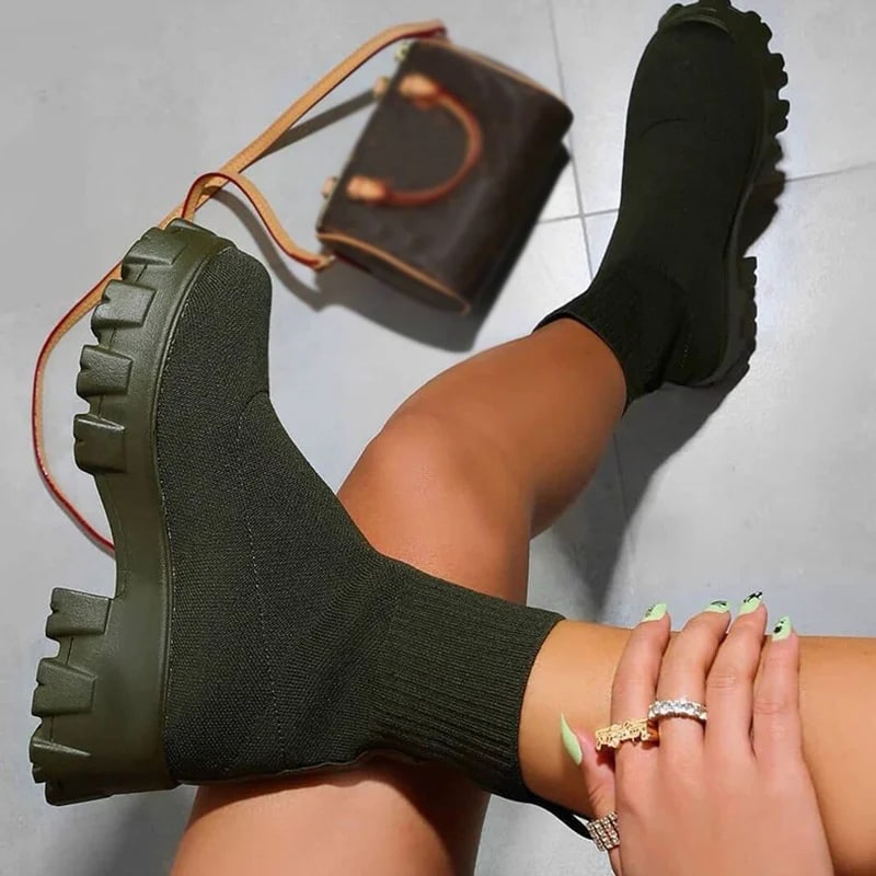 Women Short Knitting Platform Boots – Autumn Winter Ankle Boots product photo