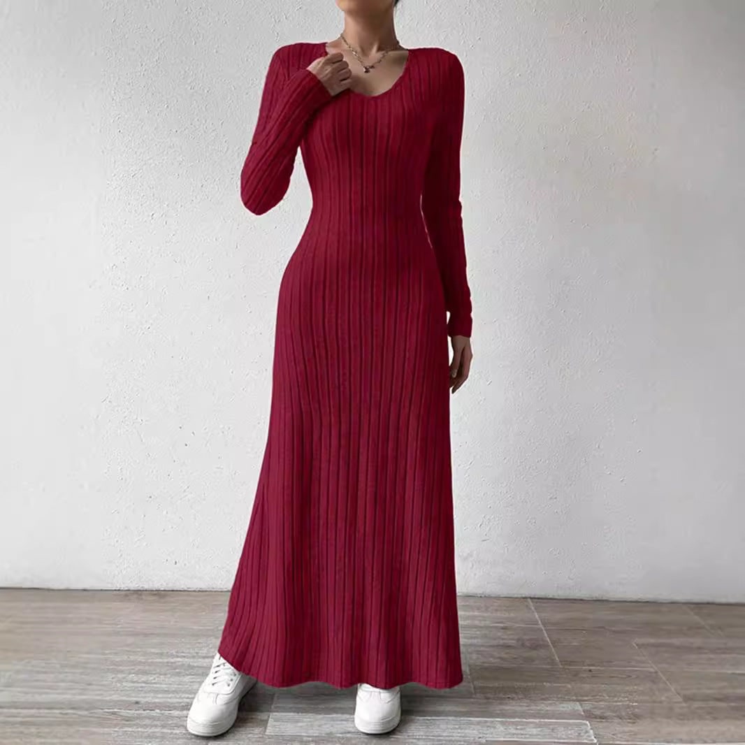 Women's Slim V-neck Dress Sweater product photo