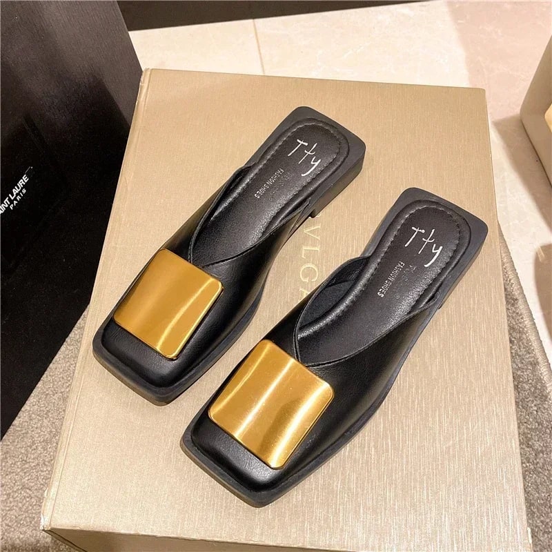 Metal Buckle Square Toe Mules – Minimalist Summer Slides product photo