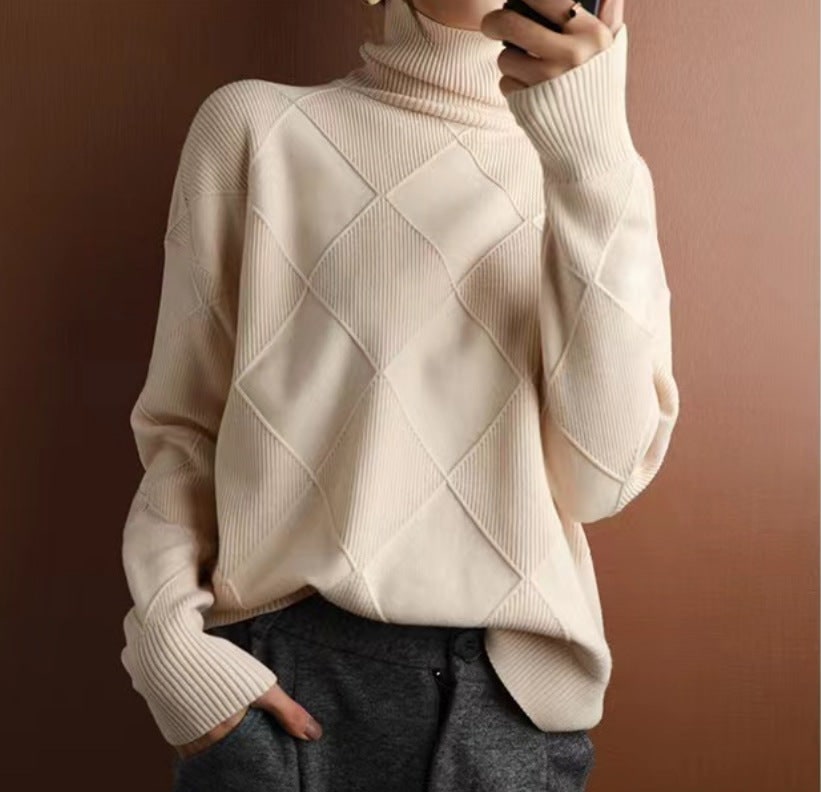 Women's Turtleneck Three-dimensional Rhombus Sweater product photo