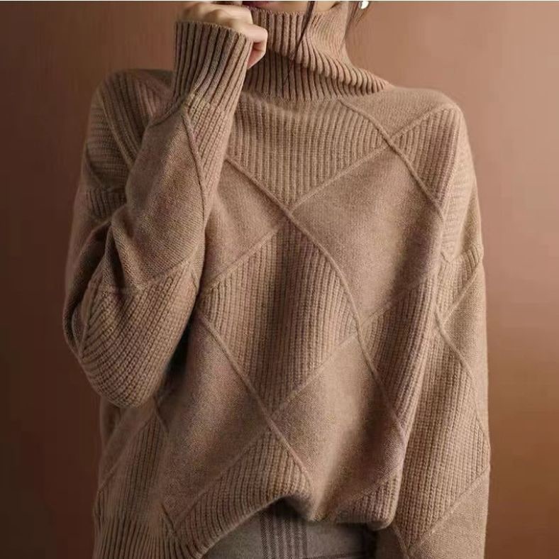 Women's Turtleneck Three-dimensional Rhombus Sweater product photo