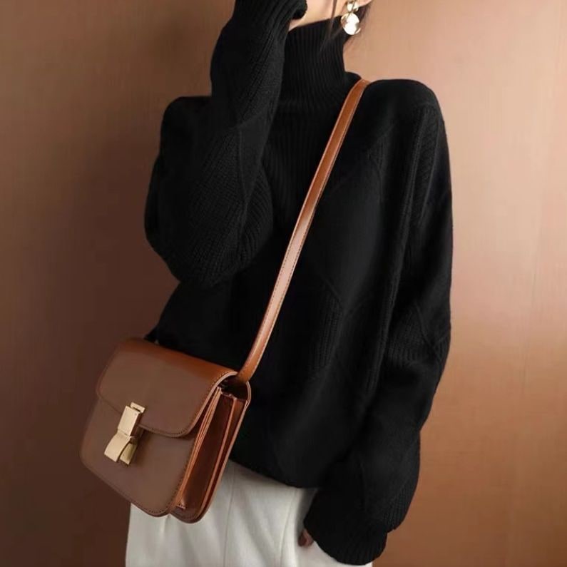 Women's Turtleneck Three-dimensional Rhombus Sweater product photo