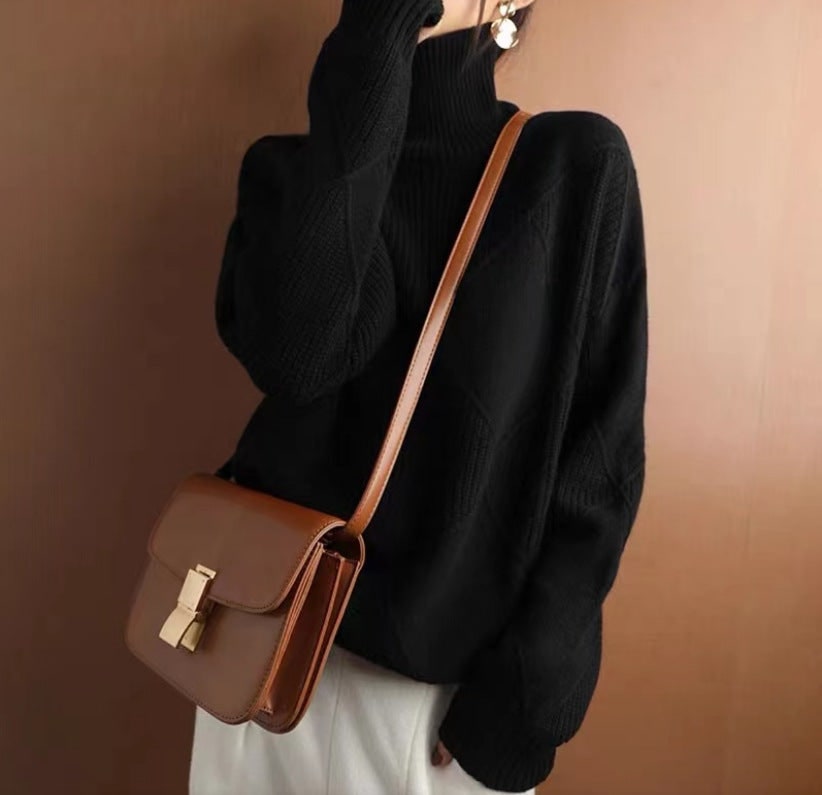 Women's Turtleneck Three-dimensional Rhombus Sweater product photo