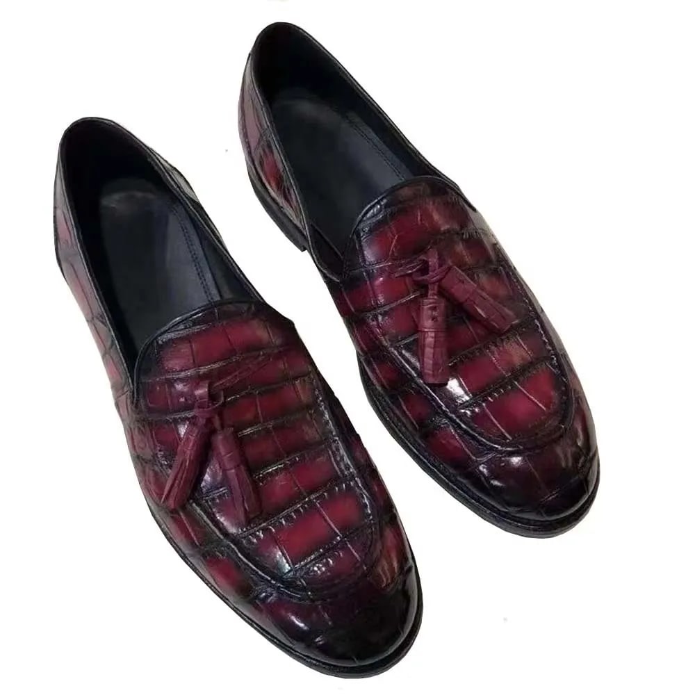 yingshang new men crocodile leather shoes wine red male crocodile loafers product photo