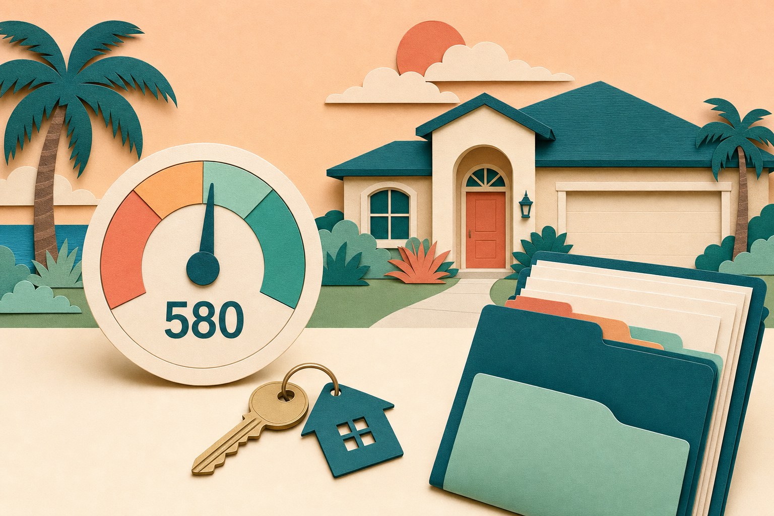 Editorial illustration for Can You Buy a House With a 580 Credit Score?