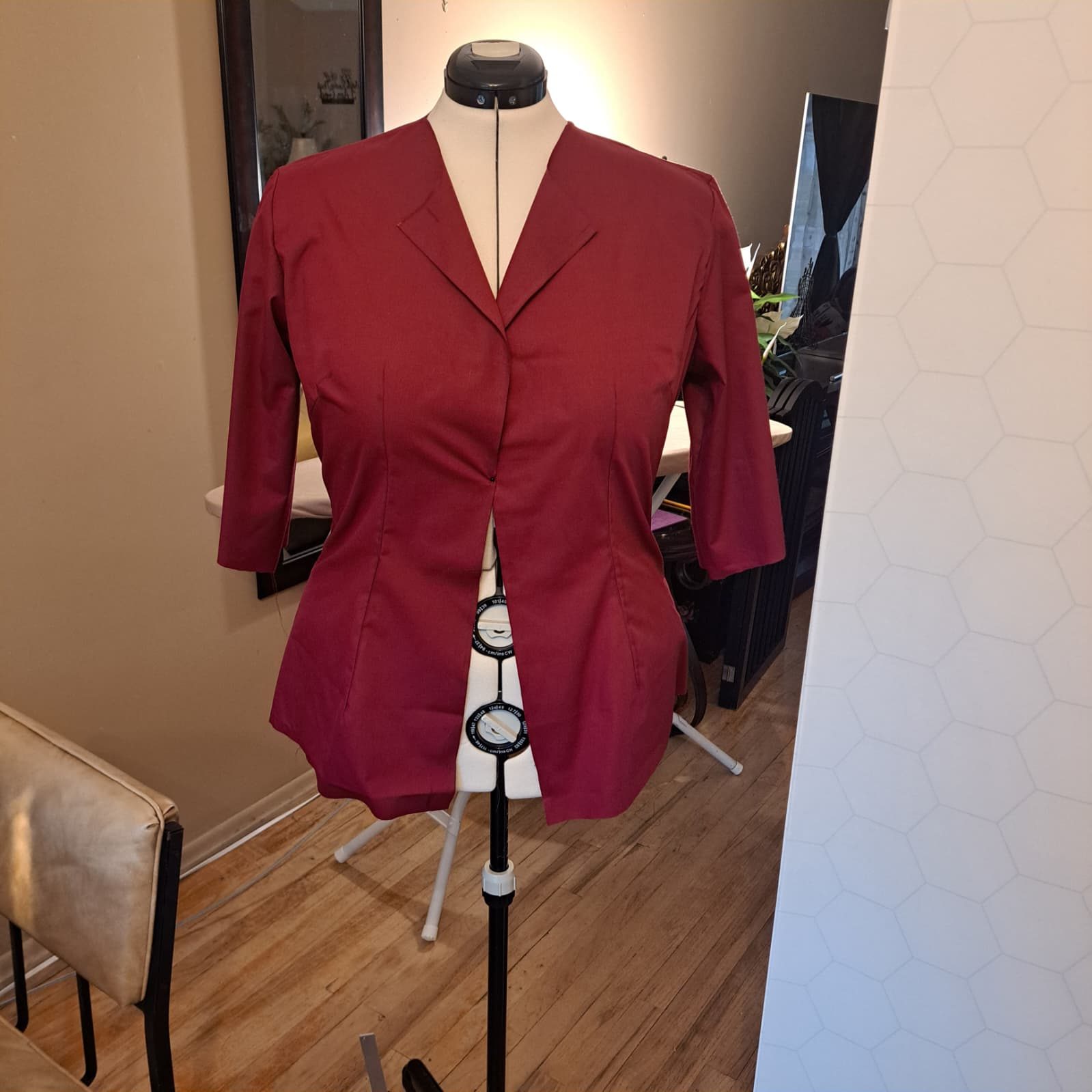 A tailored red jacket at PYAJ Sewing Studio