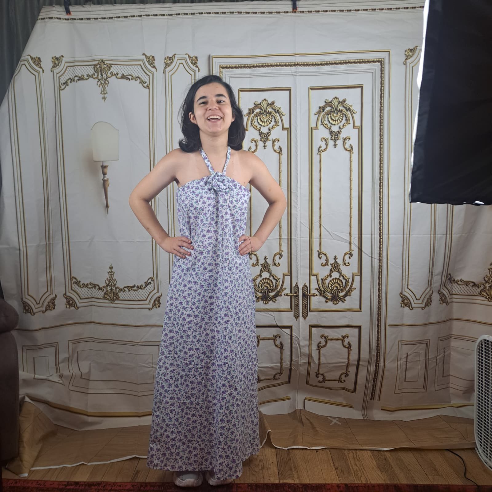 A full-length patterned dress at PYAJ Sewing Studio