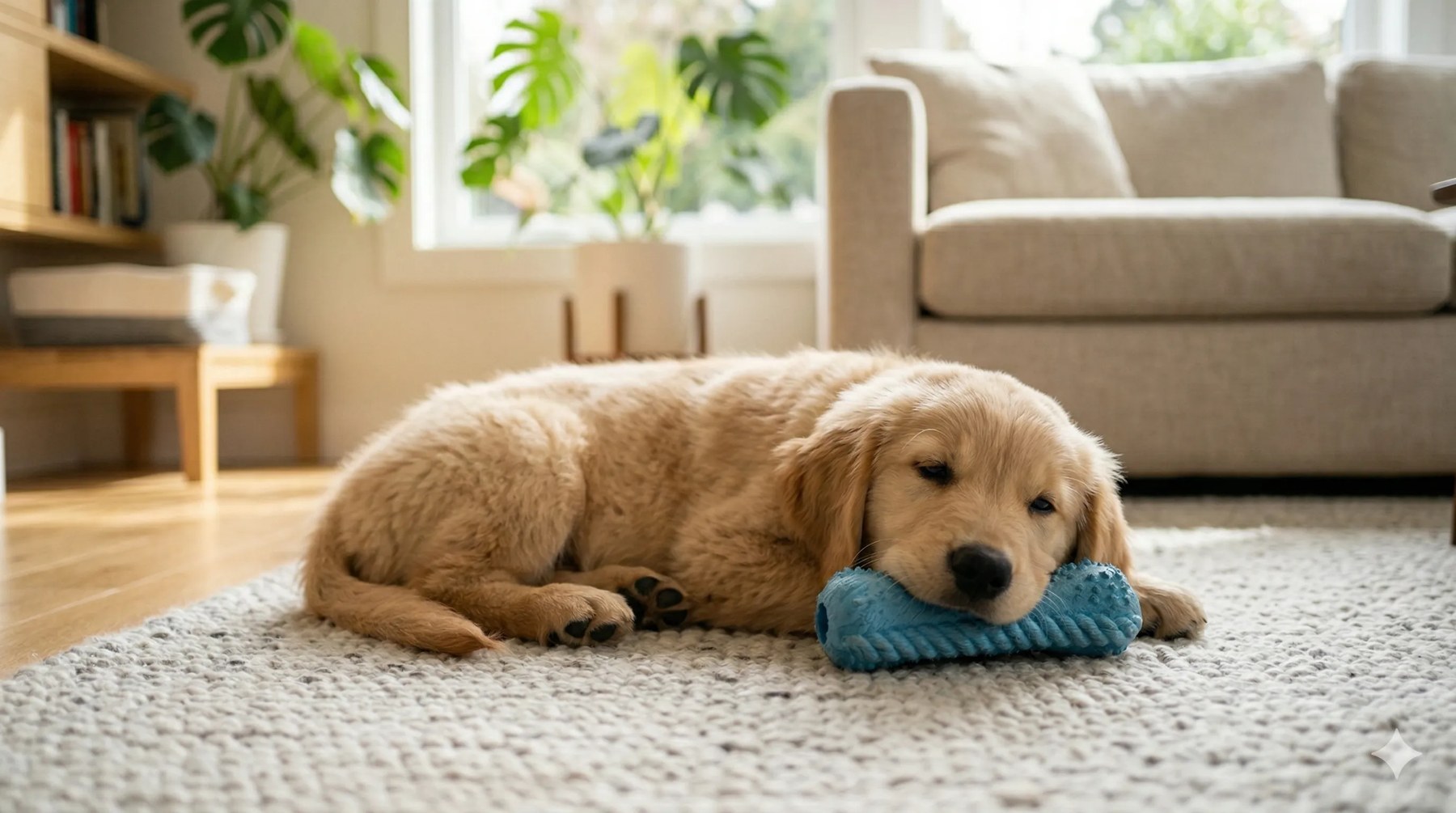 happy Golden Retriever Puppy after resolving how to train a puppy not to bite