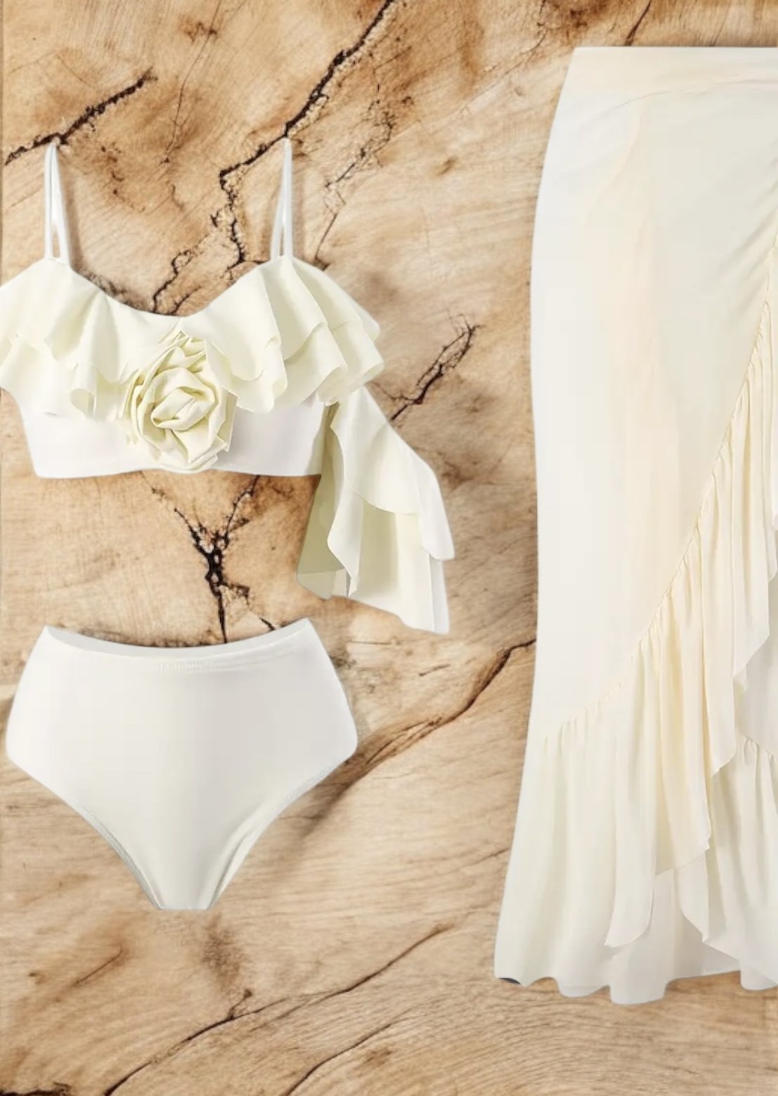 AD Retro Swimsuit Three-Piece Bikini, Skirt Beige L