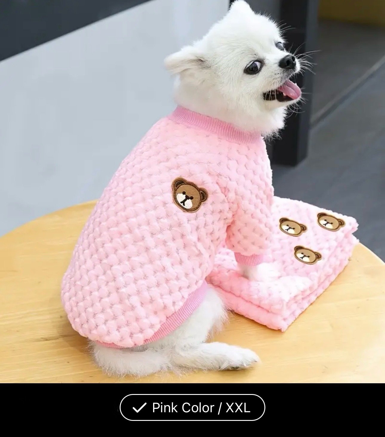 AD Warm Fleece Pet Sweater With Bear Pattern For Small And Med Dogs Pink XXL