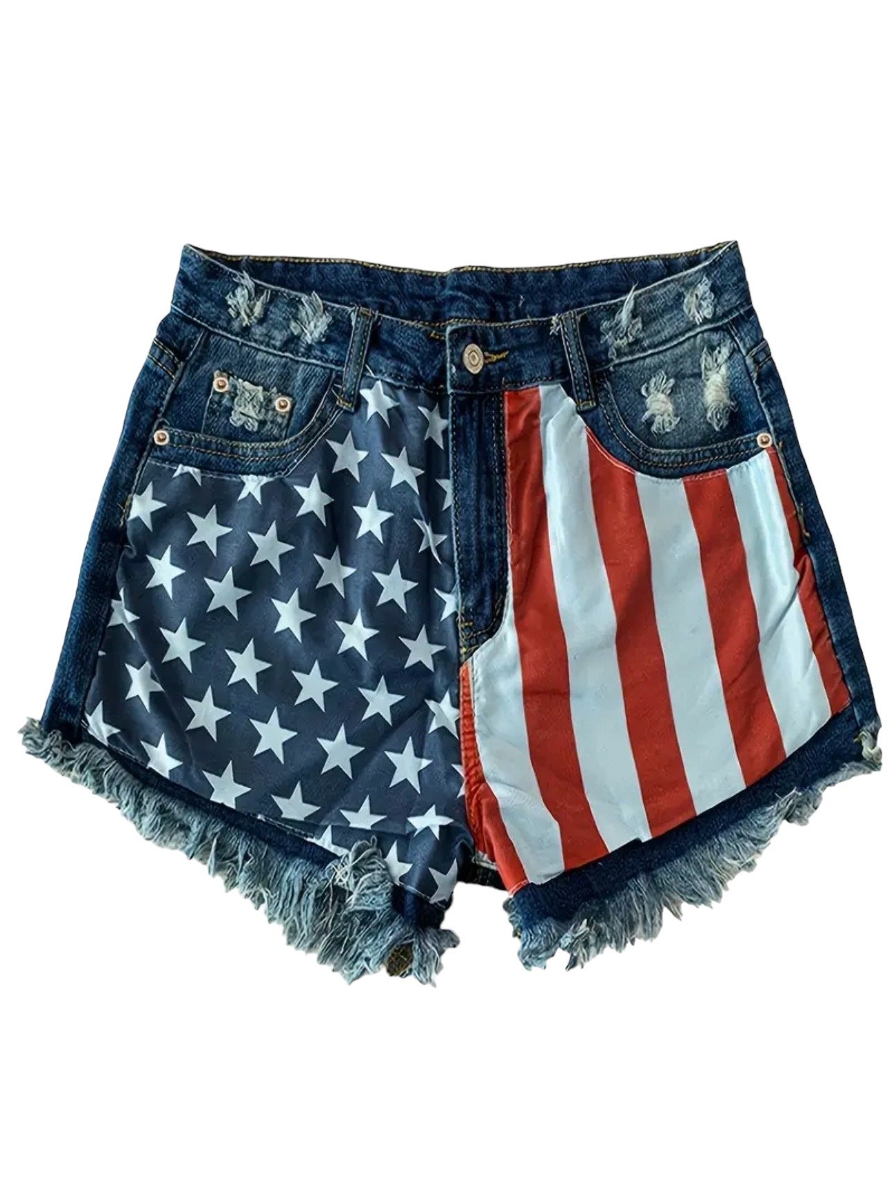 AD Women’s Summer Casual Flag Print Jean Shorts S
