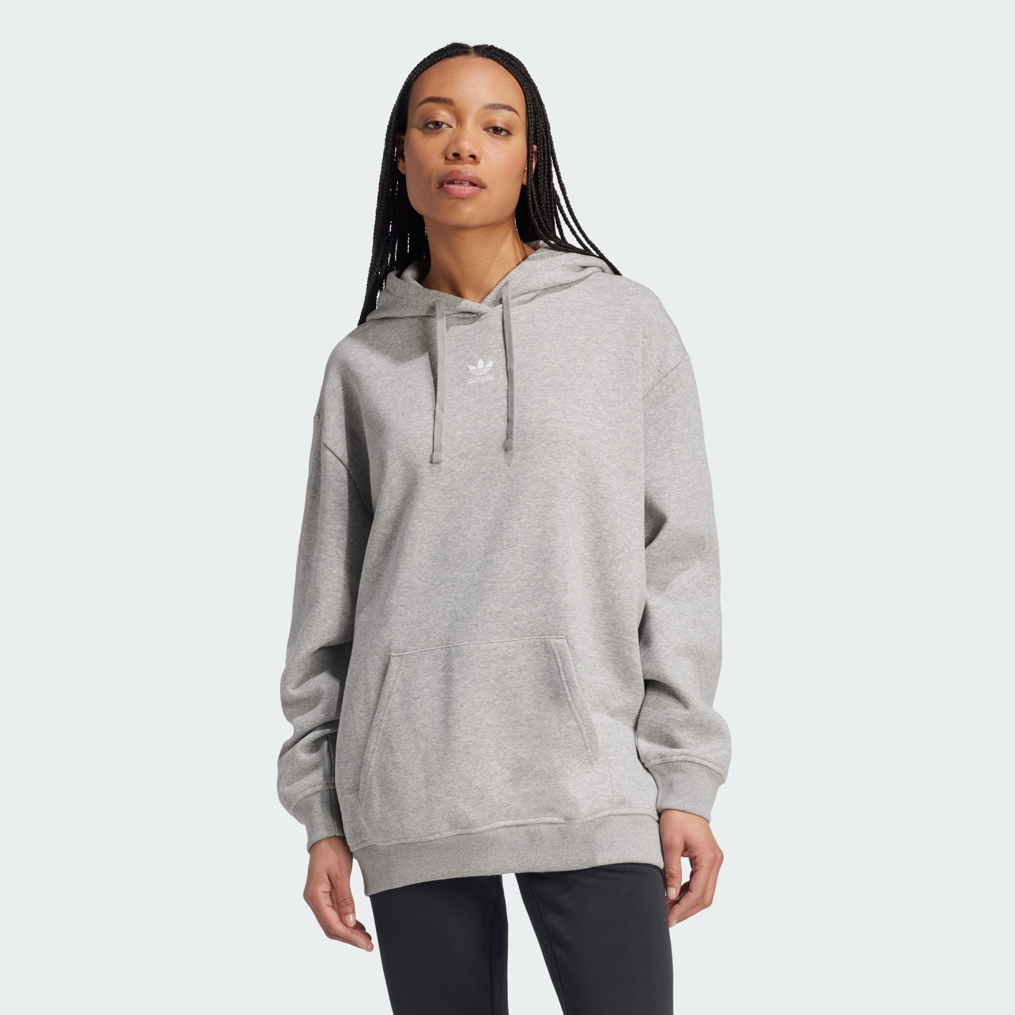 ADIDAS Essentials Oversized Fleece Hoodie Medium Heather Grey M