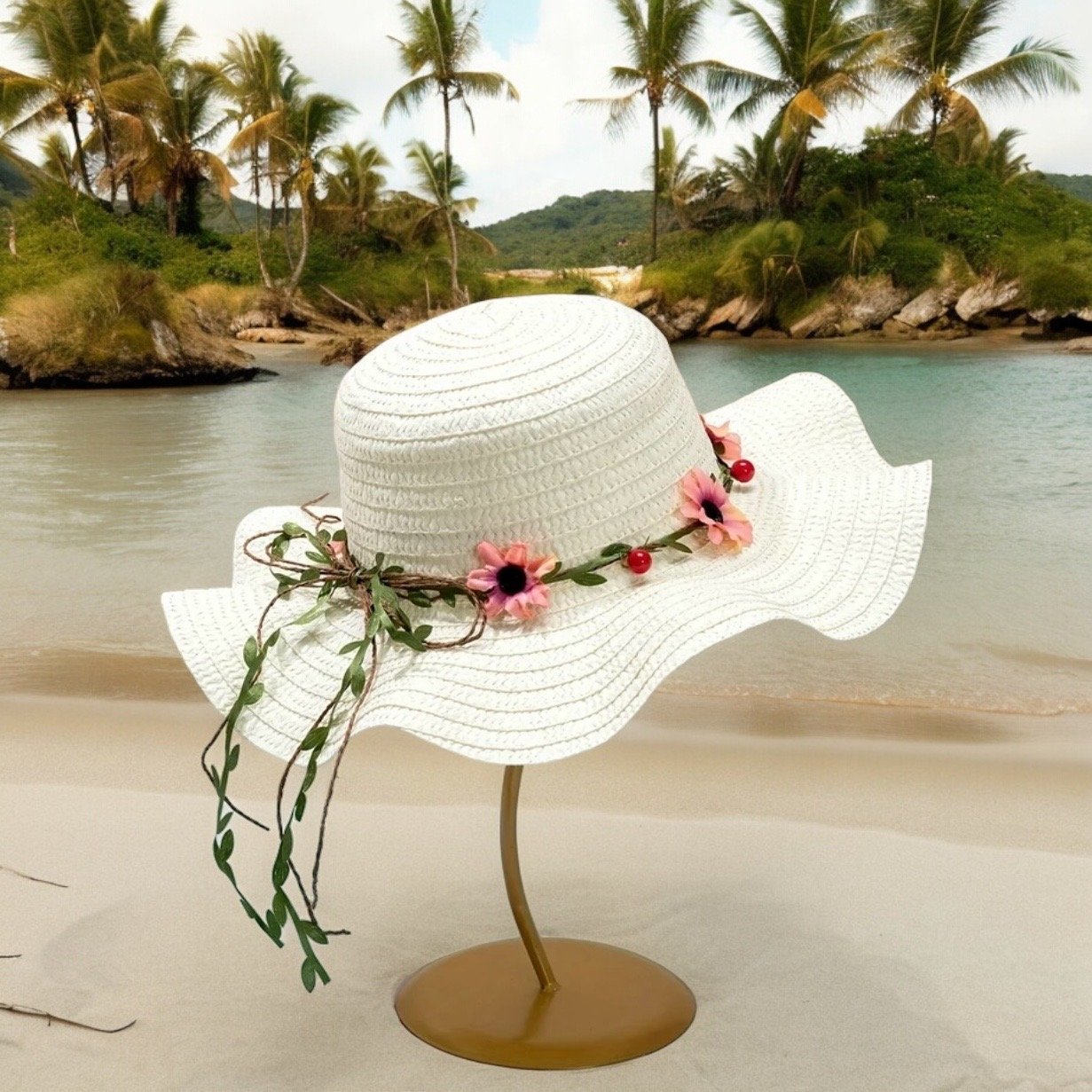Andrea’s Deals Breathable White Sun Hat with Ruffles Brim (Copy) (Copy)