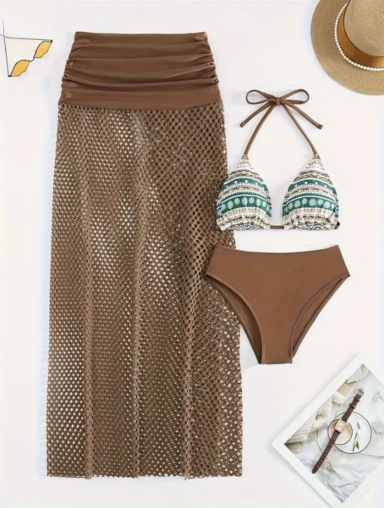 Andrea’s Deals Tribal Print 3 Piece Set Bikini, SIZE XL