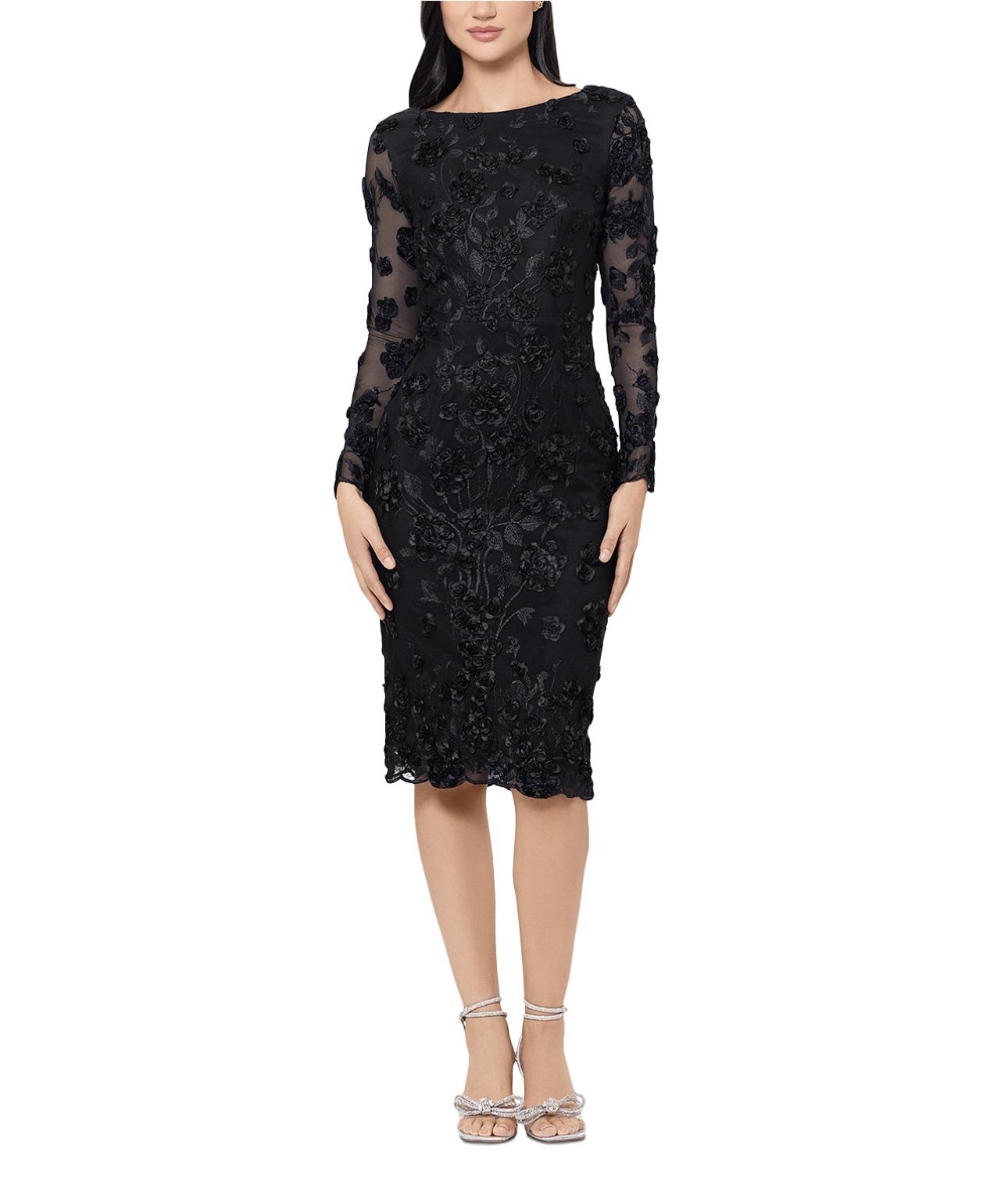 AQUA Long Sleeve Embroidered Dress – 100% Exclusive Black 4