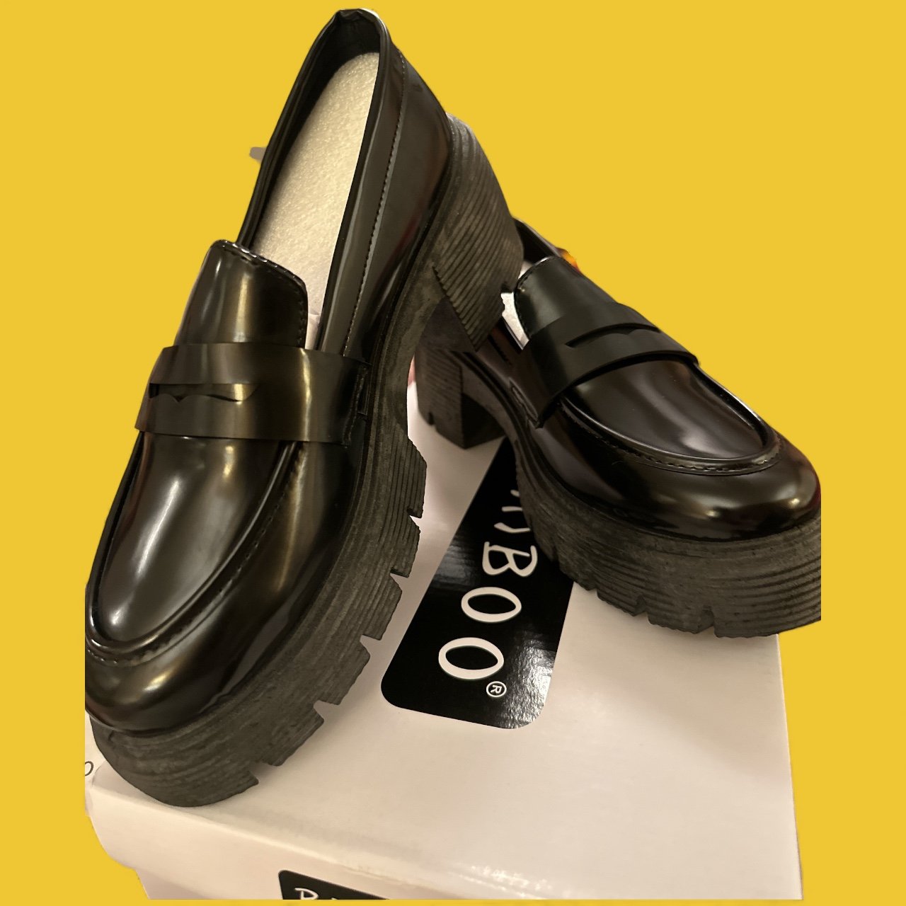 Bamboo Women’s Penny Loafers Black Platform Size 7 Color: Black