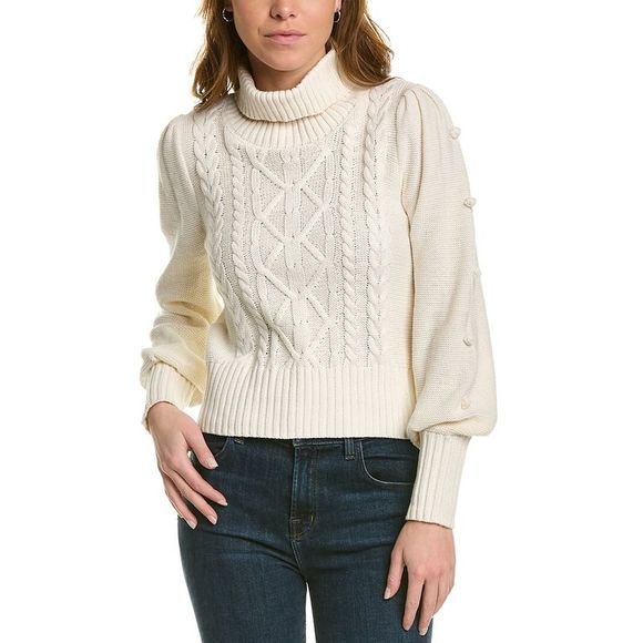 BCBGMAXAZRIA Gardena Cable Knit Turtleneck Sweater Sleeve Accent Size L