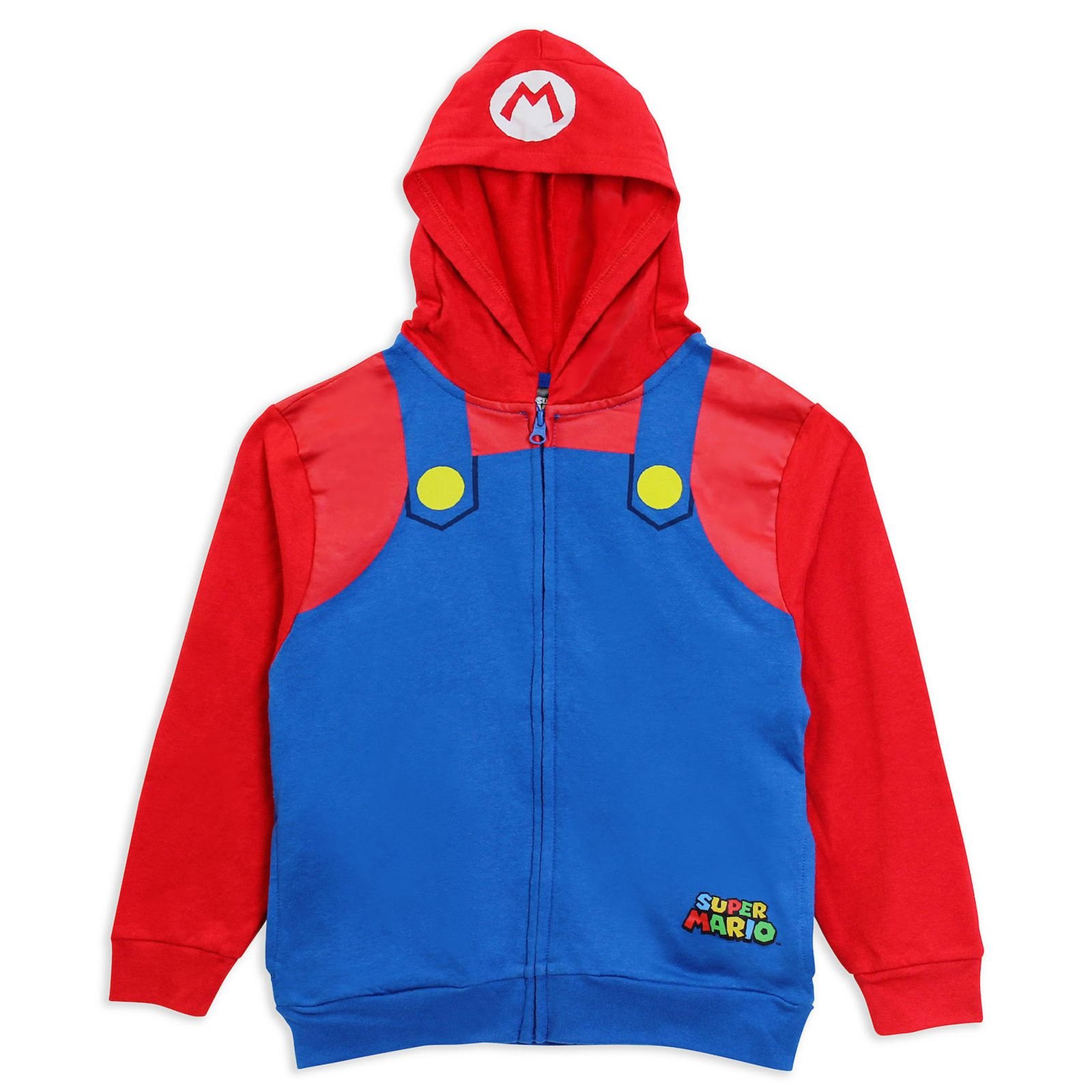Boys 8-20 Nintendo Super Mario Bros Overall Zip Hoodie Blue/Red L=14/16