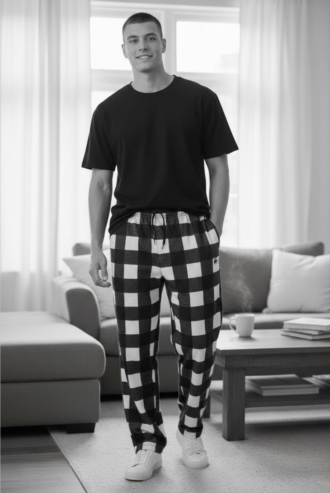 Brooklyn Cloth plaid pajama pants Black & White L
