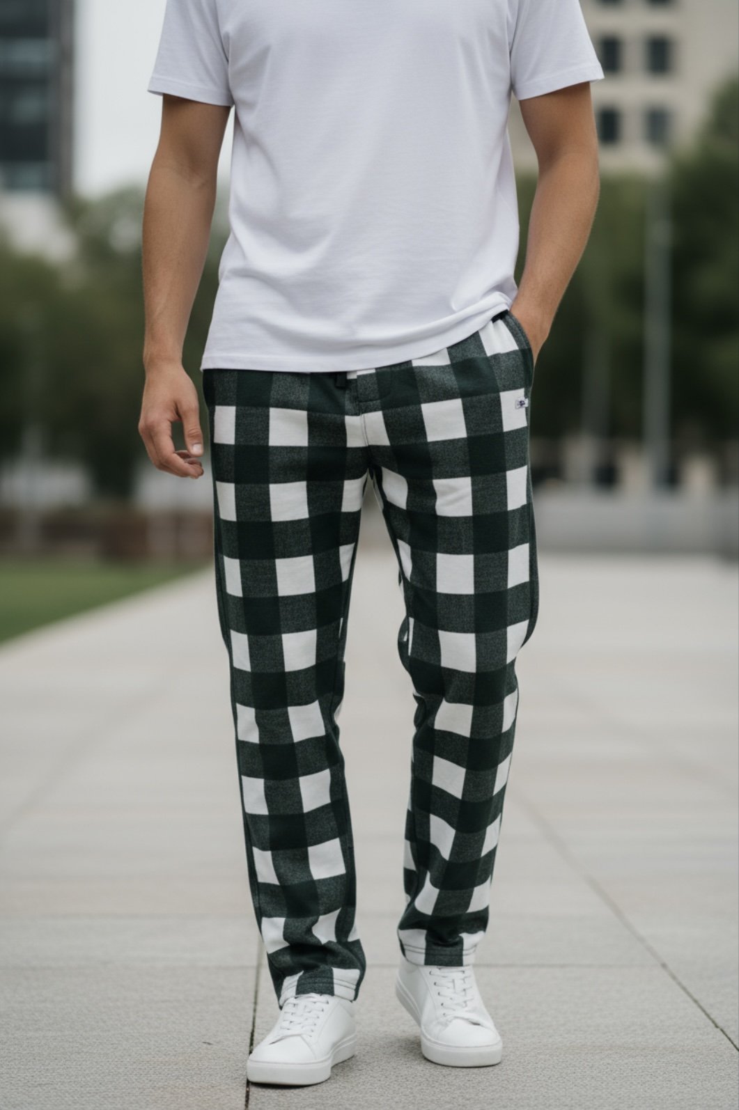 Brooklyn Cloth plaid pajama pants Dark Green & White M