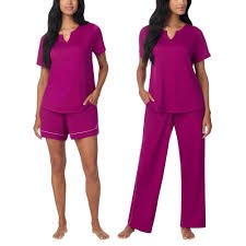 Carole Hochman Midnight Women’s 3-piece Elastic Waistband PJ Set Hot Pink S
