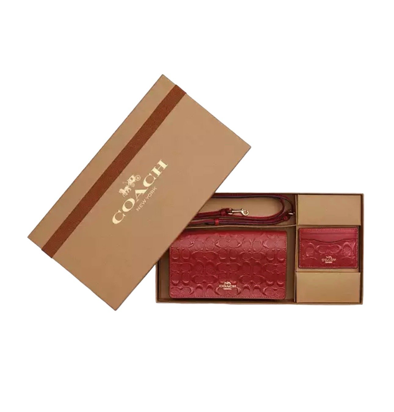 Coach Boxed Anna Foldover Clutch Crossbody And Card Case Set In Leather