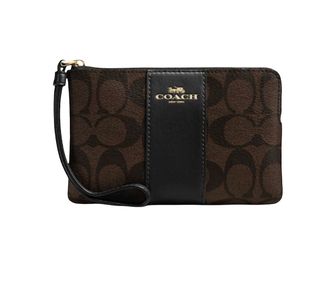 Coach Corner Zip Wristlet In Signature Canvas