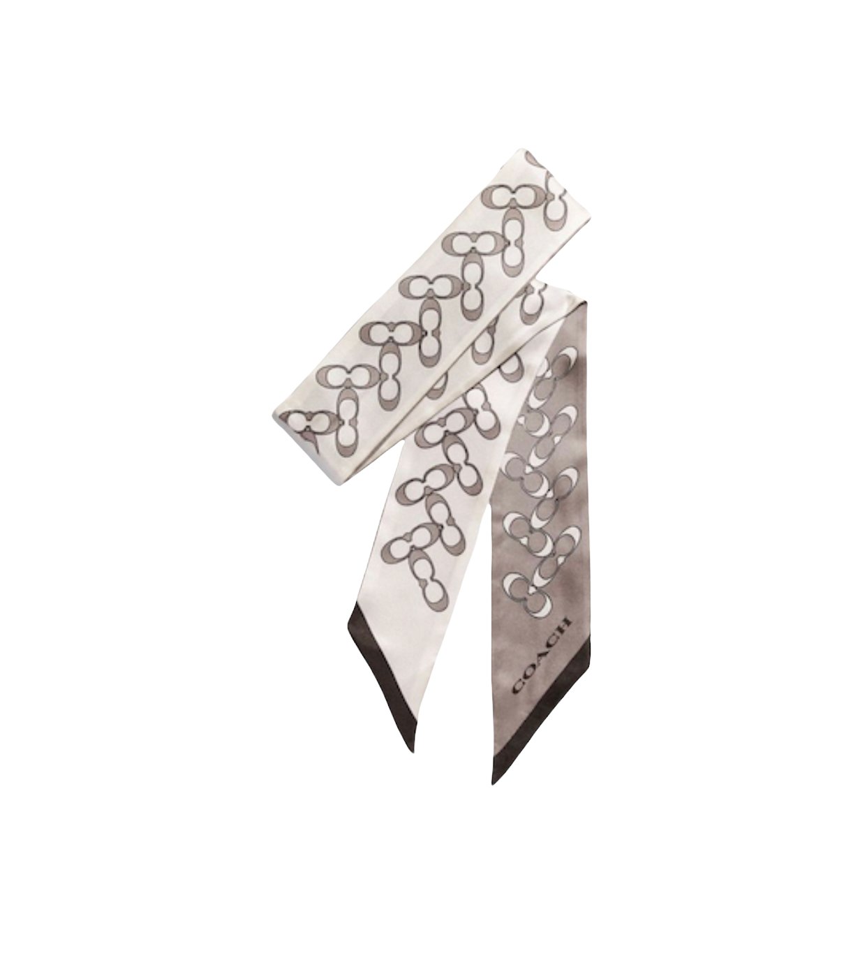 Coach Signature Silk Skinny Scarf. Grey Birch