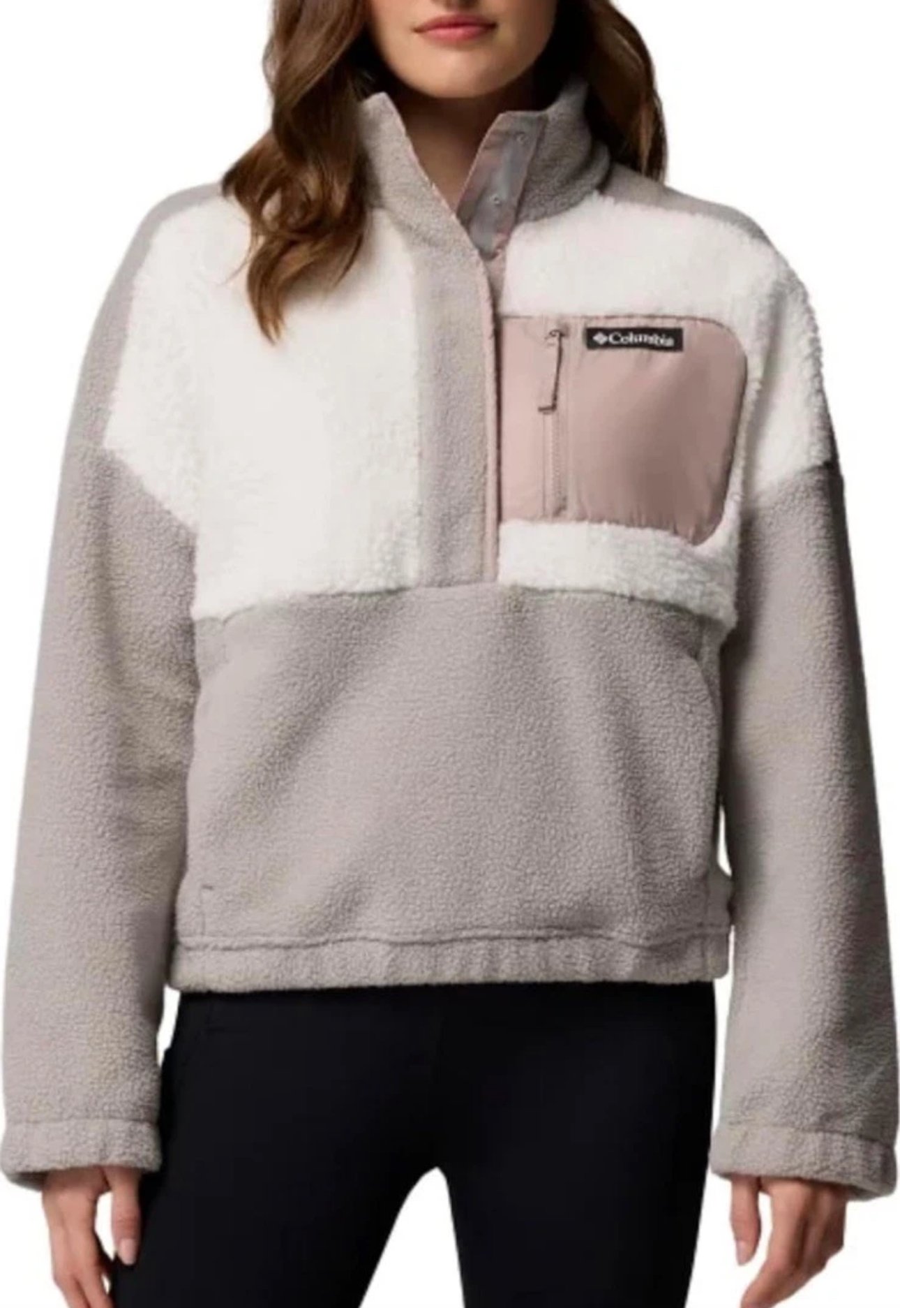 Columbia Women’s Long Sleeve Cropped Fleece Pullover, Chalk M