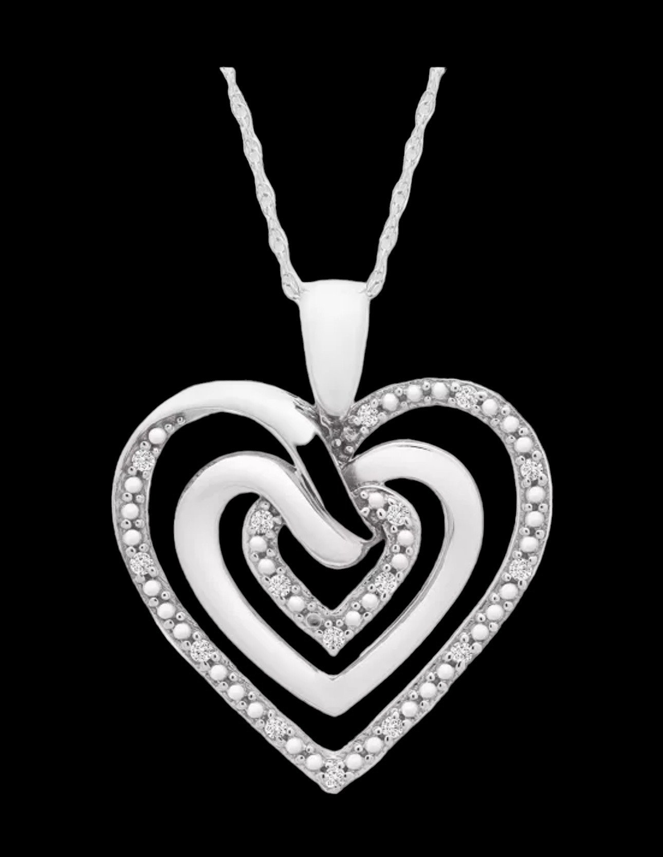 Diamond Multi-Heart 18″ Pendant Necklace (1/10 ct. t.w.) in Sterling Silver