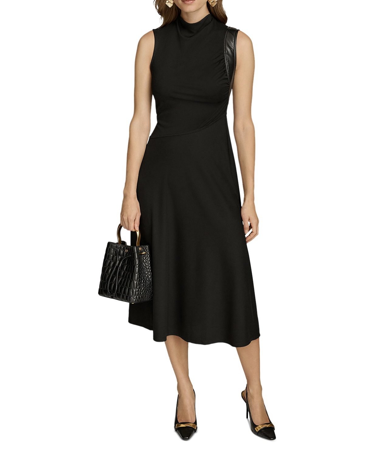 DONNA KARAN Mock Neck Midi Dress Black 12