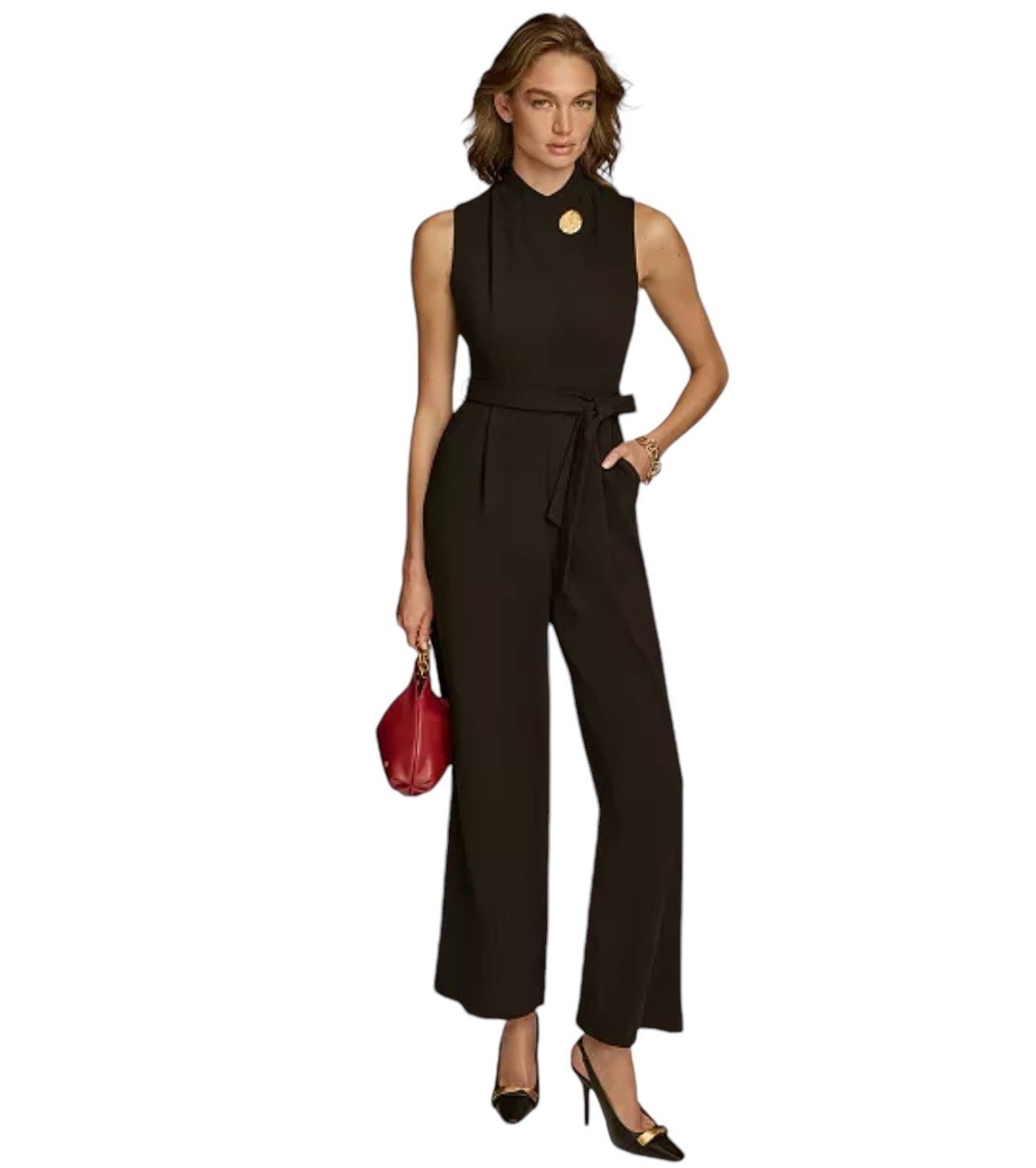 Donna Karan Women’s Mock-Neck Belted Jumpsuit Bk 6