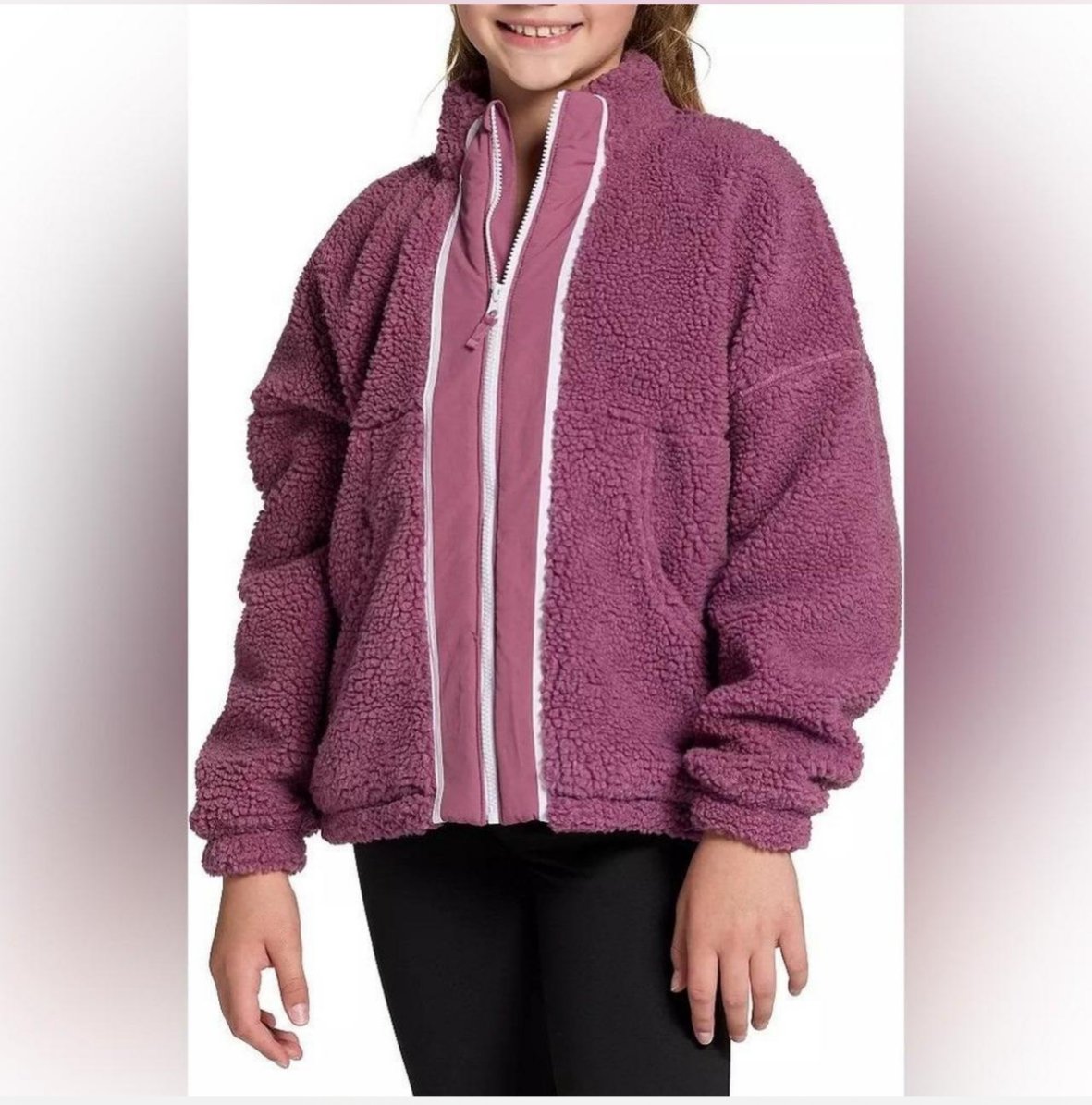 DSG Girls’ Cozy Fleece Rose Coffee Full Zip Jacket Size XL