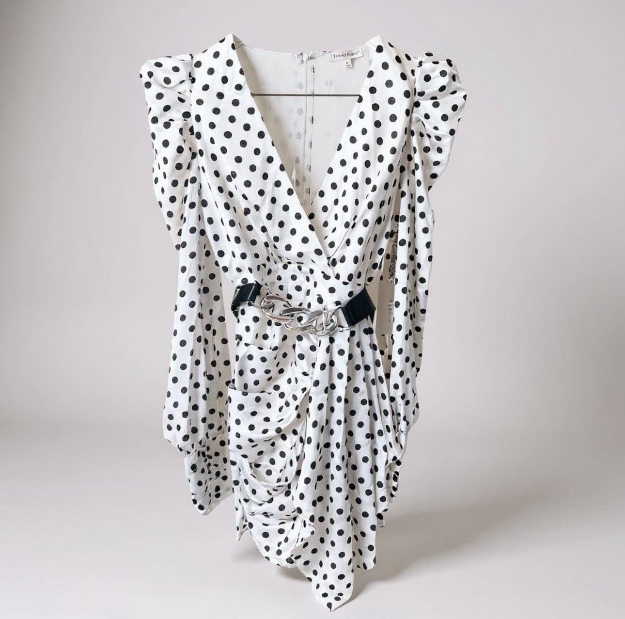 Elegant Rosevelvet Polka Dot Ruffle Dress with Belt Midi Dress M