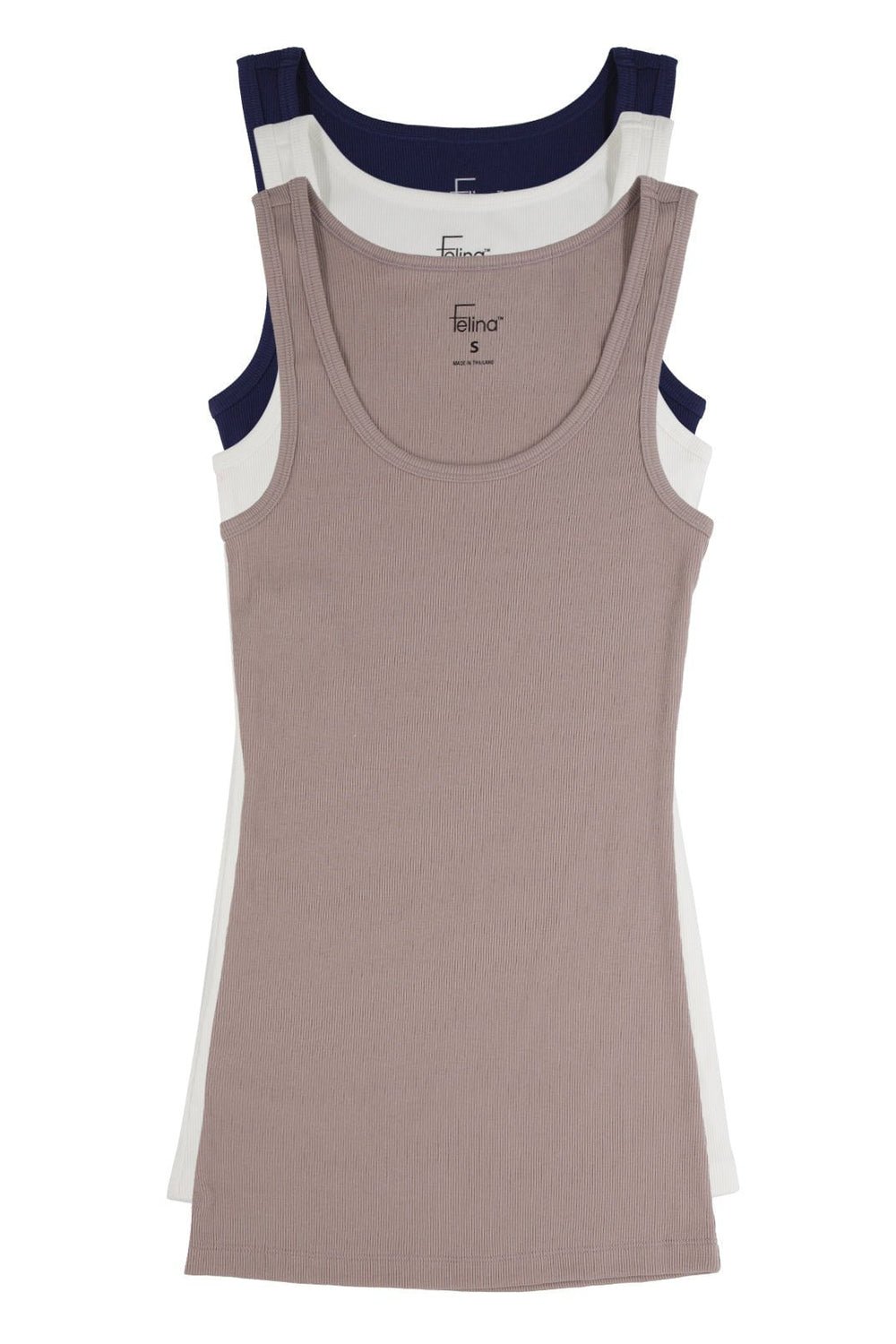 Felina Cotton Ribbed Tank Top 3-Pack Calm Seas L