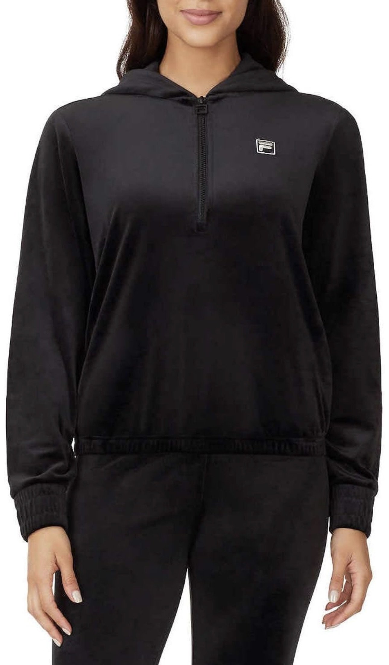 Fila Womens Velour Quarter Zip Hoodie Black Medium