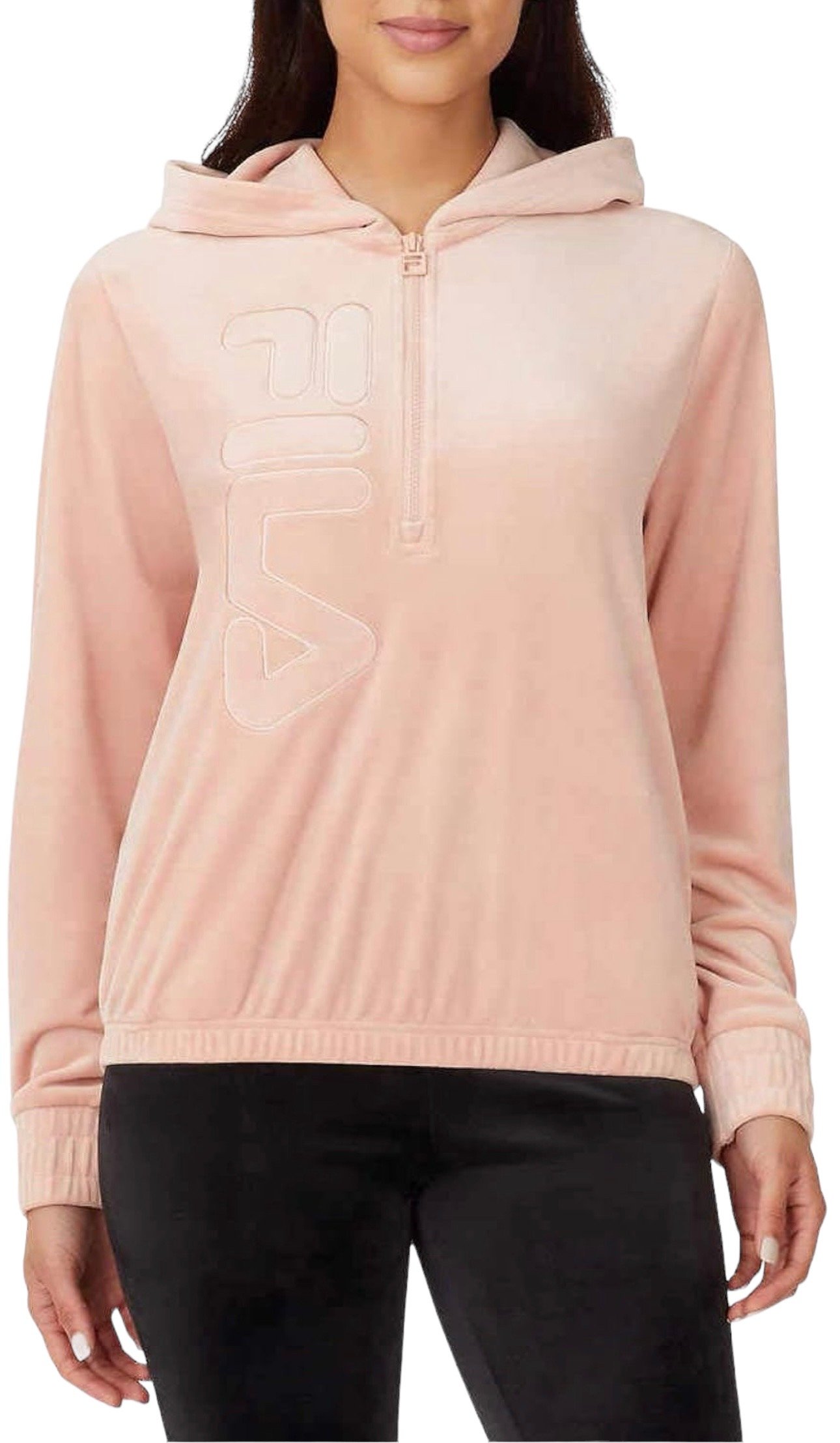 Fila Womens Velour Quarter Zip Hoodie Misty Rose XL NWT