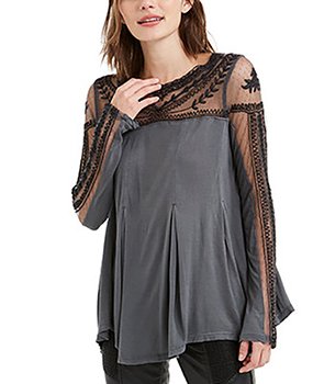 Free People JoJo Lace-Contrast Top Washed Black S