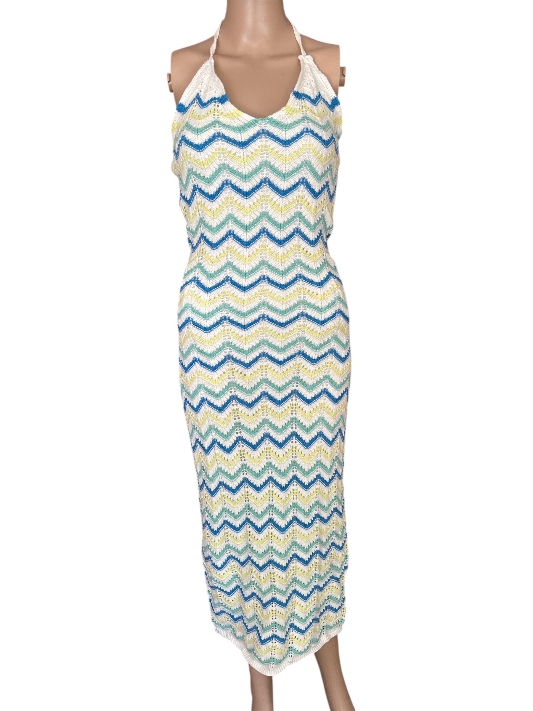Freshman 1996 Blue & Cream Chevron Crochet Small