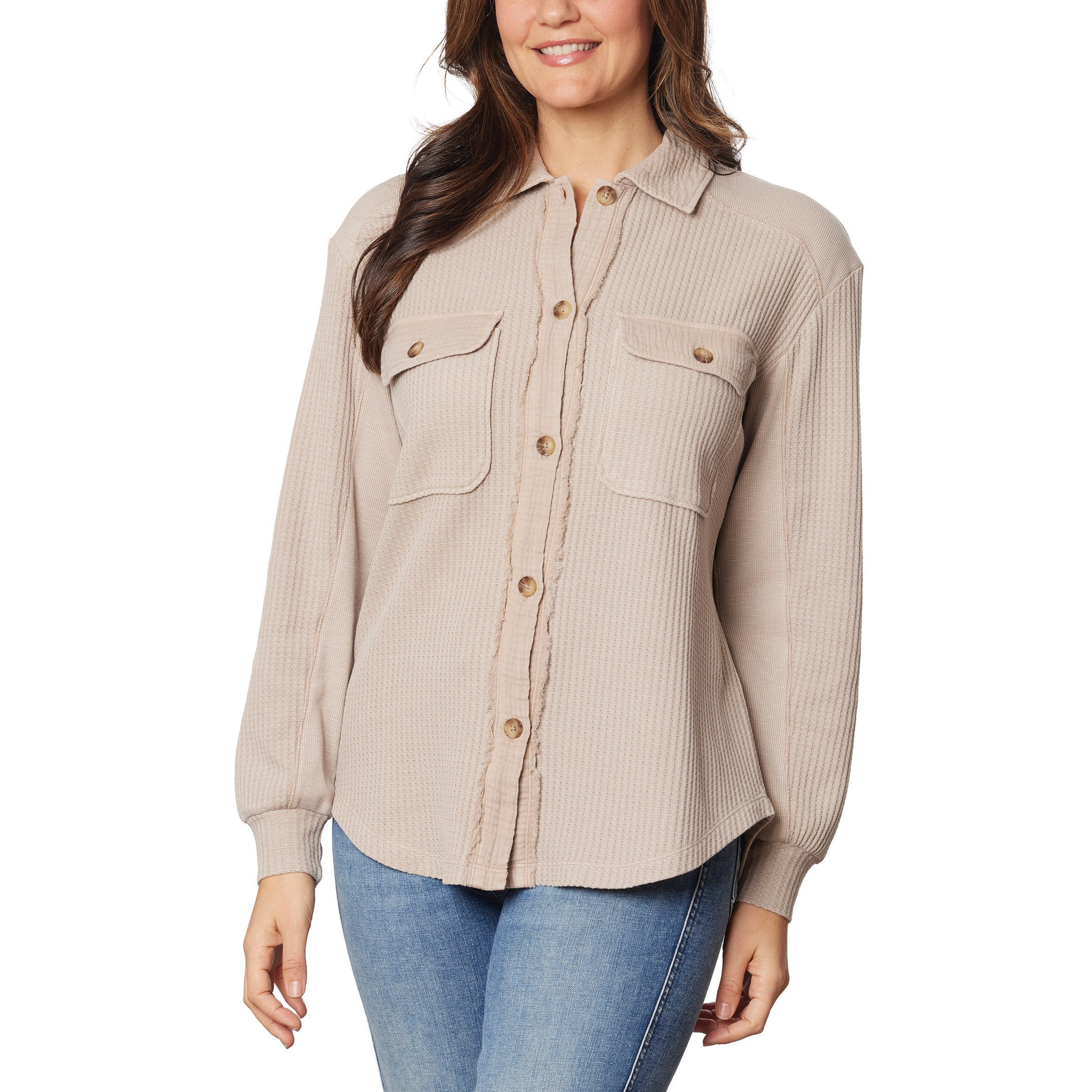 From Free People Briggs Women’s Button Front Waffle Shirt Tan M