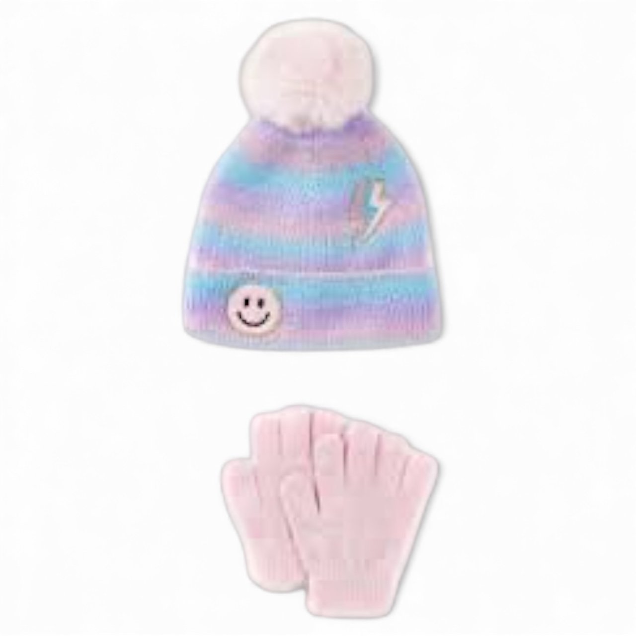 InMocean Rainbow Sugar Big Girls Hat with Patches and Gloves, 2 Piece Set