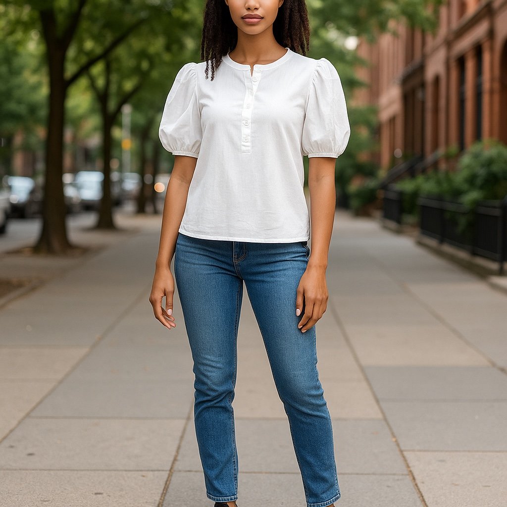 J Crew Vintage rib puff-sleeve henley top White M