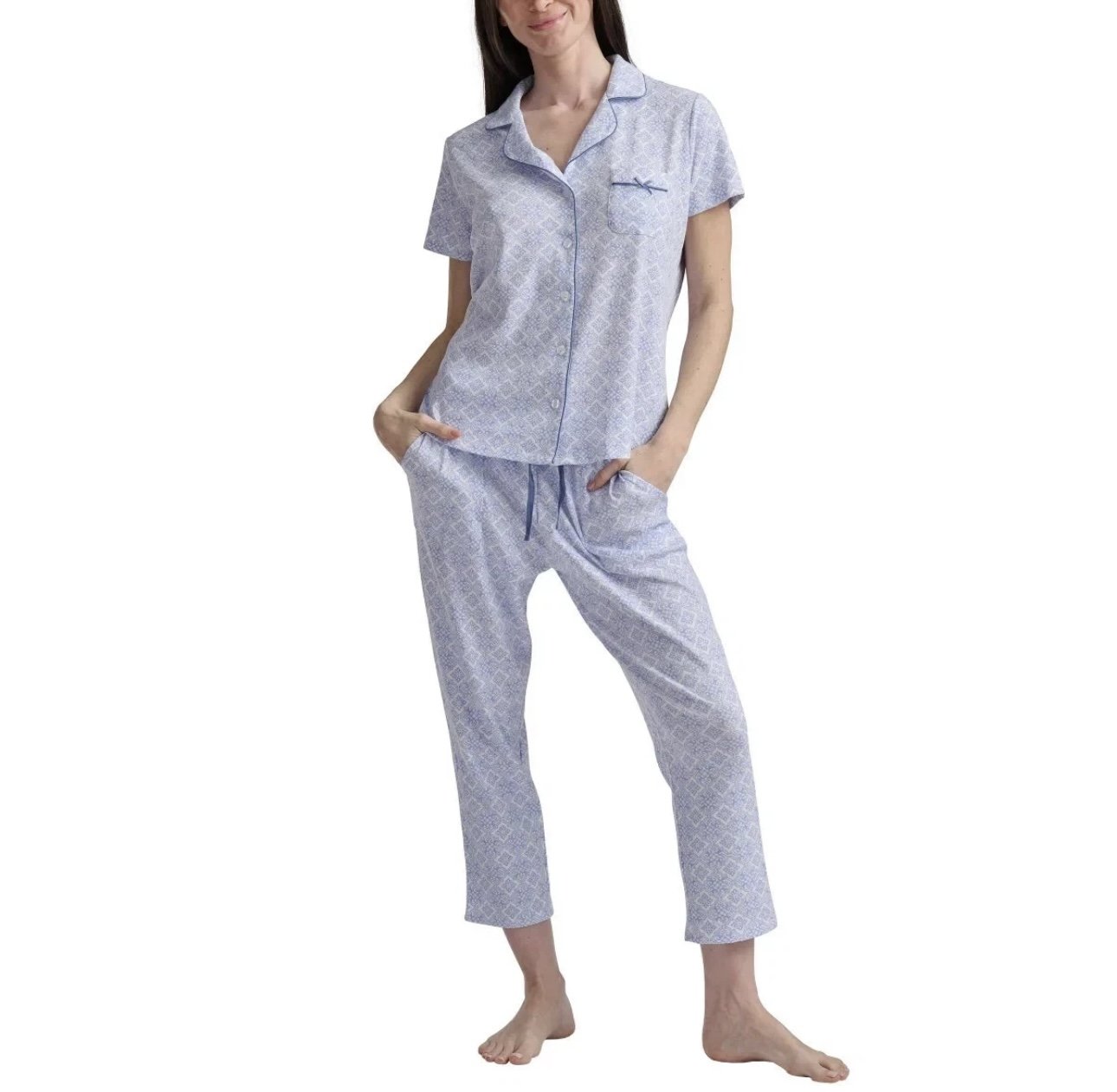 Karen Neuburger Women’s Notch Collar 2-piece PJ Set Blue M